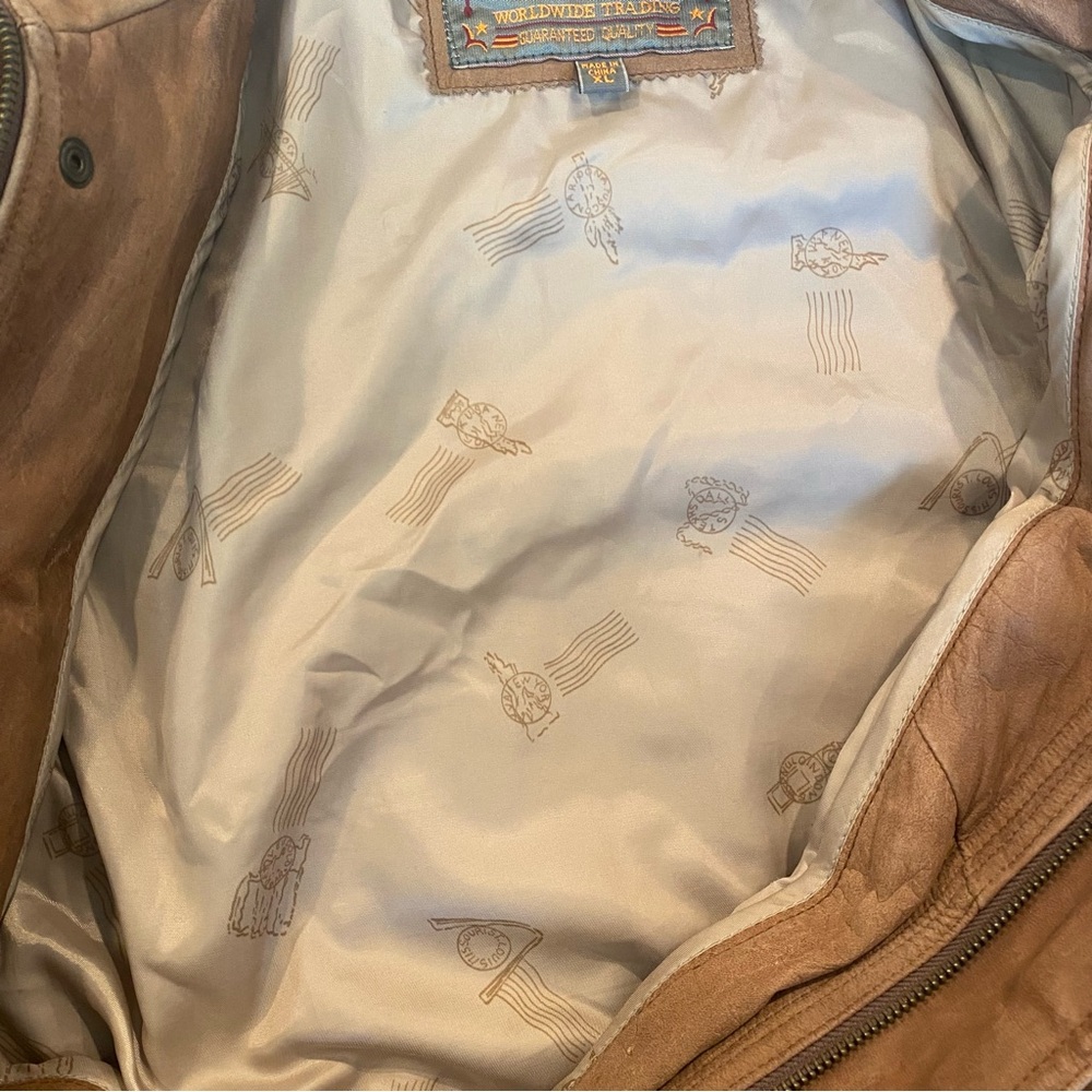 Men's Vintage Brown Leather Bomber Jacket, Size Large - Picture 4 of 7